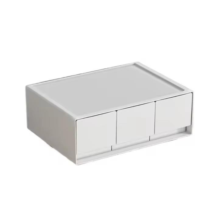 Cajón de almacenamiento apilable de plástico tipo cajonera, caja de almacenamiento de escritorio blanca, ahorro de espacio, organizador de almacenamiento de papelería de gran capacidad - 1