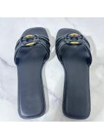 Zapatos de mujer Accesorios de metal negro Uso casual al aire libre Sandalias planas vacías traseras Zapatillas - details 2