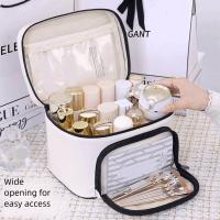 Bolsa de almacenamiento de cosméticos de PU impermeable con cremallera, bolsa de maquillaje con lazo a prueba de polvo, bolsa de lavado multicompartimento de gran capacidad - details 4