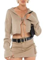 Cardigan de Punto con Encaje para Mujer Ouwu Top Corto de Color Sólido Abrigo de Moda Cálido - details 7