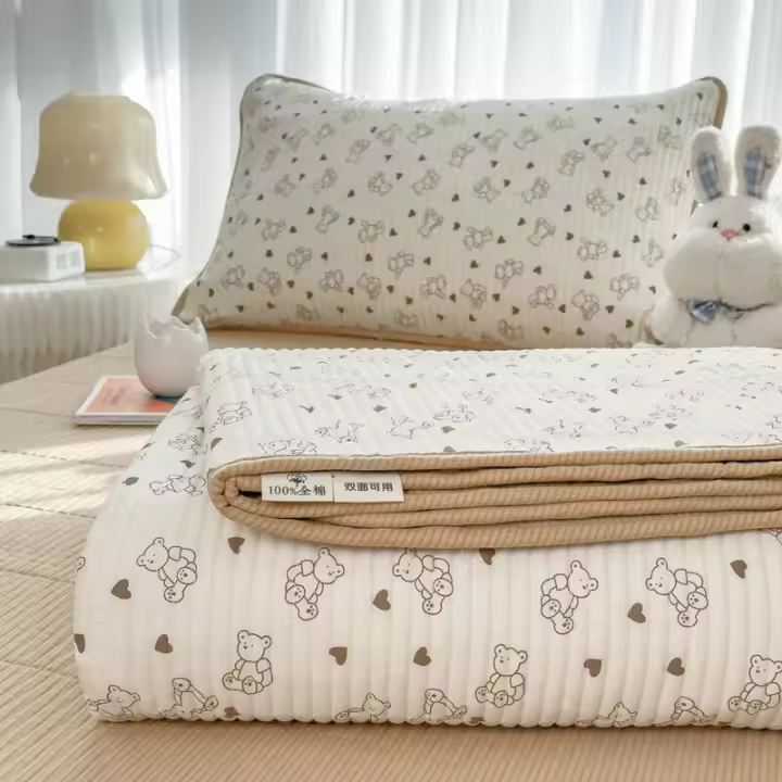 Sábana de Algodón Puro de Alta Calidad Diseño de Cama de Un Solo Pieza Suave y Acolchada - 1
