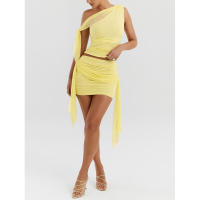 Conjunto de dos piezas informal de moda para mujer, gran venta 2024, falda corta ajustada fruncida sexy con parches de malla - details 2