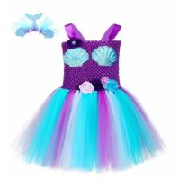 Vestido de sirena para niñas, vestido de fiesta de princesa de Halloween, falda tutú de tul de malla arcoíris, escala de pez de lentejuelas tres - details 2