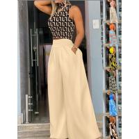Conjuntos de pantalones de dos piezas para mujer, Tops sin mangas con cuello alto y bolsillos, pantalones de pierna ancha, pantalones de cintura alta, traje elegante de oficina para mujer - details 1