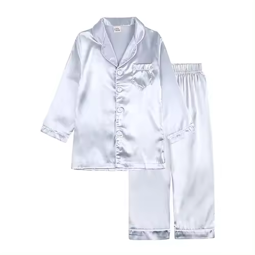 Pijamas para niños y niñas, Top de satén de seda, pantalón de manga larga, pijamas lisos con botones para bebés, conjunto de satén, camisón, ropa de dormir para niños - 1