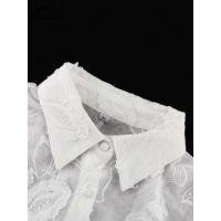 Conjunto de Algodón Blanco para Mujer de 2 Piezas Conjunto Informal de Jacquard con Botones y Manga en la Muñeca Camisas y Pantalones Cortos de Cintura Alta para el Verano - details 9