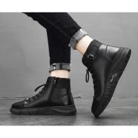 Zapatos de piel de moda para hombre, botas altas estilo Chelsea, impermeables, cómodas, con plataforma, 2025 - details 21