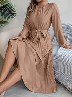 2025 Falda plisada de manga larga para mujer con cuello alto, vestido pequeño, ropa elegante, otoño e invierno - details 16