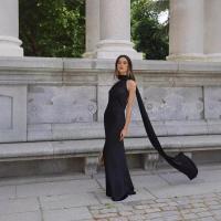 BUNO-Vestido de fiesta con cuello Halter y cinta de satén para mujer, vestidos elegantes sin espalda y hombros descubiertos, batas lisas para primavera 2025 - details 15