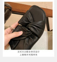 Zapatillas de las mujeres de verano pliegues retorcido fondo plano exterior desgaste sandalias versátil cabeza cuadrada nube media arrastre - details 15