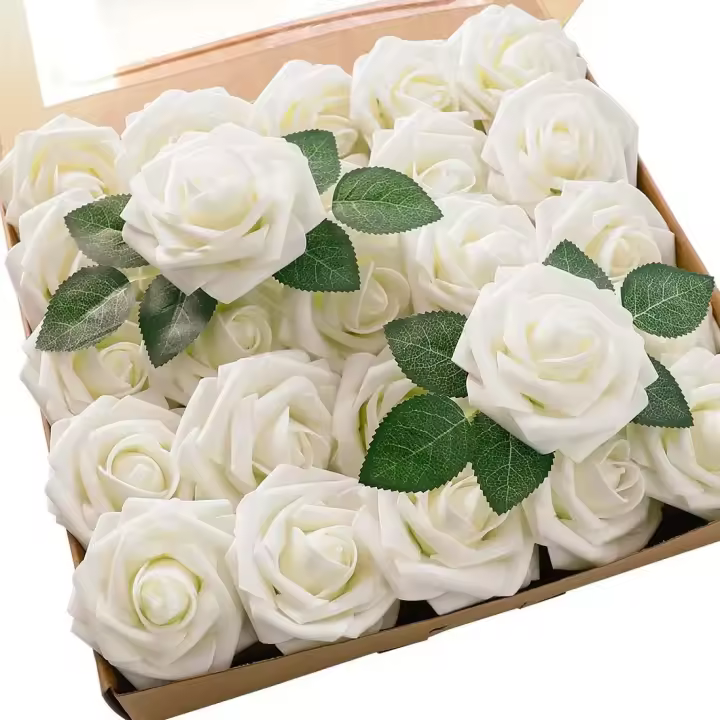 25 piezas de flores artificiales, flores falsas, rosas con tallo para bricolaje, ramos de boda, centros de mesa, arreglos, fiestas, decoraciones para el hogar - 1