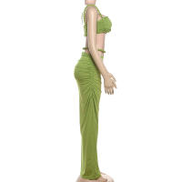 BUNO-Conjunto de 2 piezas de tejido para mujer, camisolas cortas plisadas lisas impresionantes + faldas largas de cintura alta, traje de vacaciones de tendencia femenina - details 82