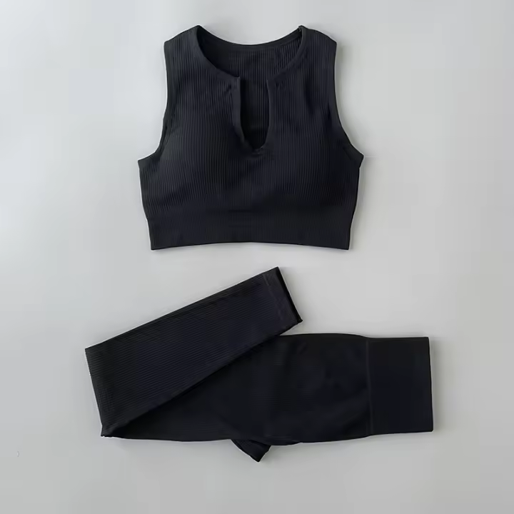 Ropa de Gimnasio para Mujeres FKAFIT Conjunto de 2 Piezas Deporte sin Costuras Suéter Deportivo de Cuello U Leggings de Cintura Alta de Nylon - 1