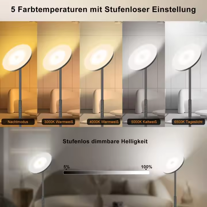 Lámpara de Pie Regulable Gris 42W, Lámpara de Pie LED Salon 3700LM Súper Brillantecon Lámpara de Lectura, control remoto y control táctil Lámpara Alta para Salon de Estar Dormitorio Oficina - 1