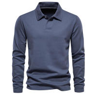 Tops casuales de color sólido con cuello de manga larga para hombre, solapa de moda, ropa versátil, primavera y otoño, nuevo - details 1