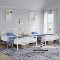 Cama Individual 90 x 190 cm con Espacio Almacenamiento Bajo Marco Metal Altura del Suelo 32 cm Blanco - details 7