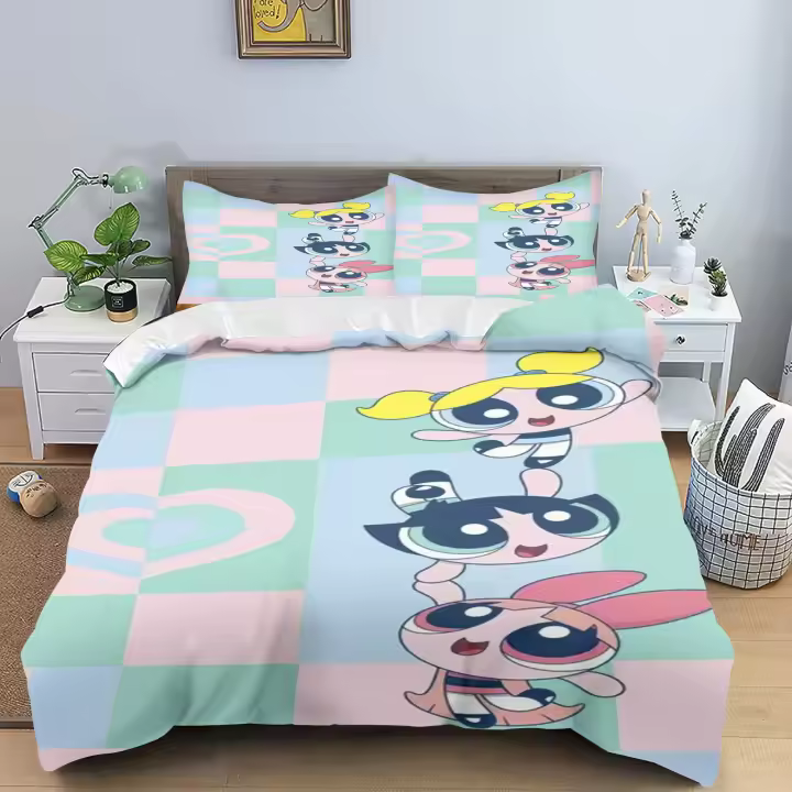 Funda de Edredón de Powerpuff Girls Diseño de Dibujos Animados de Niña Bonita - 1