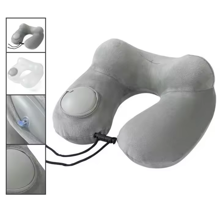 Almohada de viaje inflable en forma de U, cojín de soporte para el cuello plegable suave, cómodo para dormir con bolsa de almacenamiento, almohadilla para reposacabezas, avión - 1