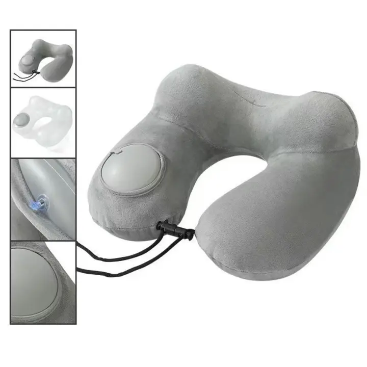Almohada de viaje inflable en forma de U, cojín de soporte para el cuello plegable suave, cómodo para dormir con bolsa de almacenamiento, almohadilla para reposacabezas, avión - 1