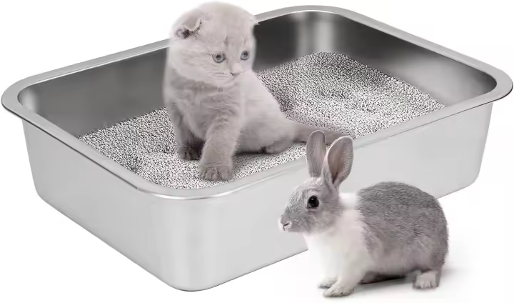 Caja de Arena para Gatos de Acero Inoxidable Superficie Suave, Antideslizante, No Absorbe Olores, Tamaño Grande 19,5"L x 13,5"W x 4"H - 1