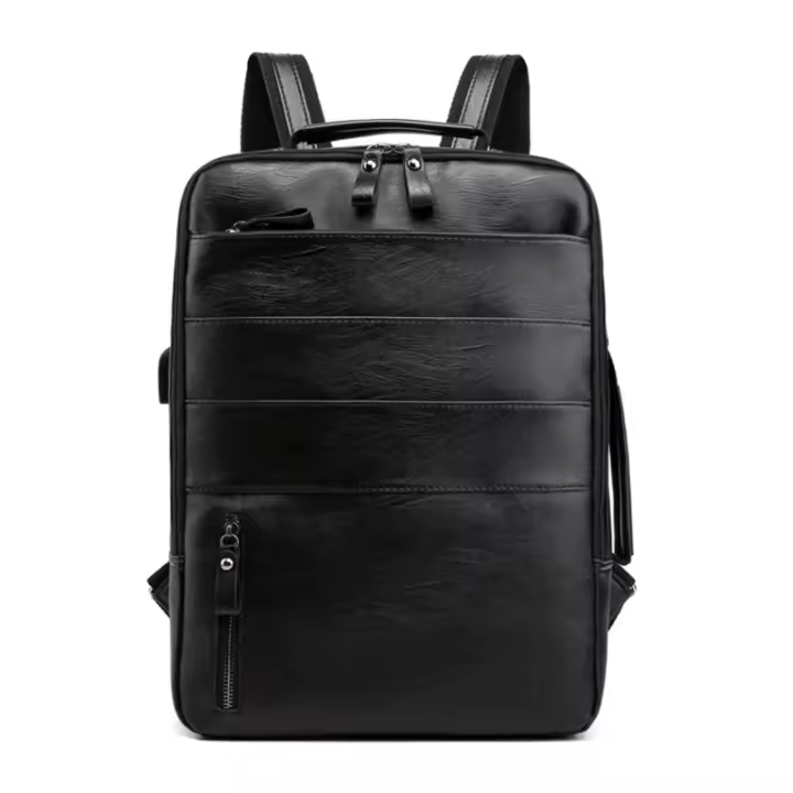 Mochilas de negocios impermeables para hombre, bolso para portátil de cuero PU, gran capacidad, carga USB, bolsa de viaje a la moda - 1