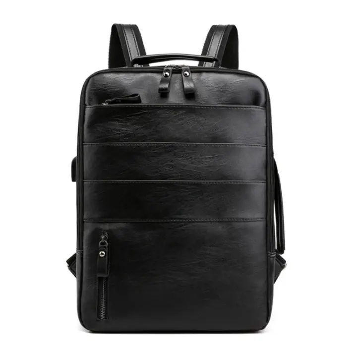 Mochilas de negocios impermeables para hombre, bolso para portátil de cuero PU, gran capacidad, carga USB, bolsa de viaje a la moda - 1