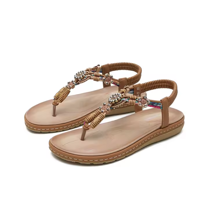 Sandalias de Mujer 2025 Estilo Boho con Cuentas y Strass Zapatos de Playa Transpirables - 1