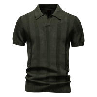 Camisa Polo AIOPESON 2025 Para Hombre Con Patrón Solido Y Rayado Malla Transpirable Y Tejida Cuello En V Casual Verano - details 1