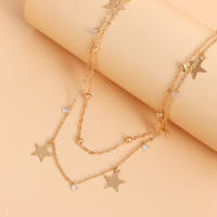 Cadena de clavícula de doble capa para mujer, collar con colgante de estrella de cinco puntas, collar de estilo metálico versátil - details 6