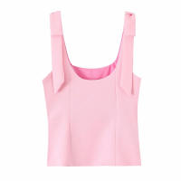 TRAFZA 2025 moda Mujer High Street cremallera lateral Slim Tops Mujer verano Sexy sin mangas arco cuadrado cuello sólido Sling Top Mujer - details 7