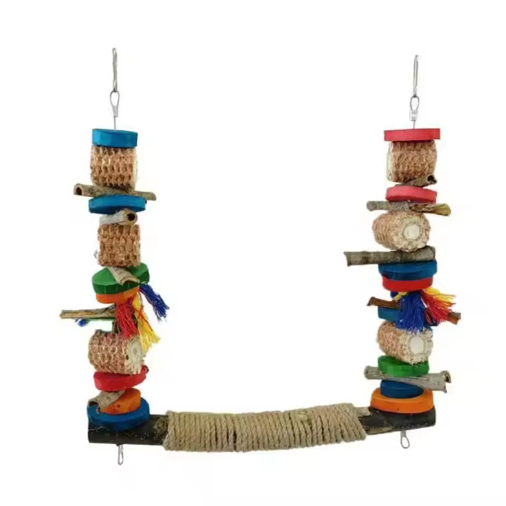 Jaula de madera colorida para loros, juguete resistente a las mordeduras, juguetes para masticar pájaros, cuerda resistente al desgaste, columpio para pájaros, suministros para mascotas - 1