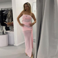 BUNO-Vestido Bandage cruzado de gato extraño para mujer, envoltura en el pecho fruncido, Espalda descubierta, sin mangas, borla Y2K, tendencia urbana, aberturas elegantes, ceñido largo - details 2