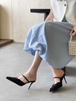 Nuevo temperamento puntiagudo rosa bolsa cabeza media zapatillas mujer malla encaje stiletto tacones altos - details 10