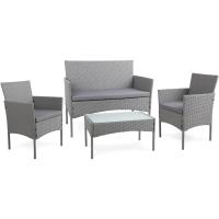 Muebles de jardín de Resina Trenzada Negra - 4 Asientos: 1 sofá, 2 sillones, 1 Mesa de Centro - Cojines Beige con - details 9