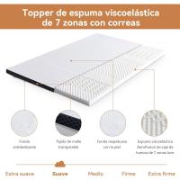 Colchón de Espuma viscoelástica Topper con memoria con Funda removible y lavable, 140 x 190 cm, 4 cm, Blanco - details 2