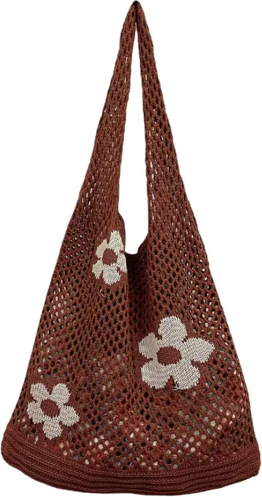Fairycore Bolso de mano Crochet Hobo Bag Y2K Estética Flor Bolso de hombro Fairy Grunge Hollow Out Alt Monedero Accesorios - 1