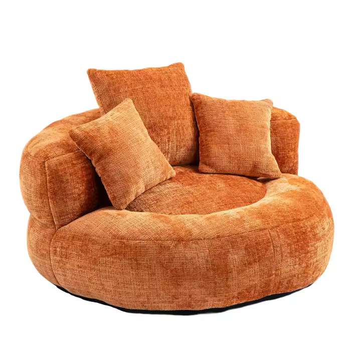 Sofá perezoso, tumbona cómoda y duradera, sillón tipo puf con respaldo alto y tres cojines para adultos y niños, interior y exterior, sillón individual para juegos para dormitorio, oficina (chenilla naranja) - 1