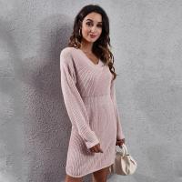 Vestido de Punto para Mujer Cuello en V, Ajuste Suelto, Color Sólido, Moda de Primavera-Otoño 2025 - details 3
