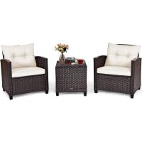 Conjunto de jardín exterior de ratán de 3 piezas, 1 mesa auxiliar de vidrio templado y 2 sillas con cojines, muebles de jardín terraza balcón exterior (negro) - details 44