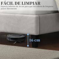 Marco de cama con cabecera tapizada, altura ajustable, soporte de láminas de madera y patas metálicas, color gris oscuro. - details 32