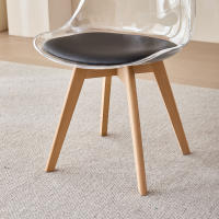 Juego de 4 sillas de comedor modernas y transparentes con patas de madera de haya tapizadas en cuero para sala de estar, cocina, oficina, salón, color negro - details 1