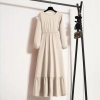 Vestido largo ajustado a la cintura con jersey de manga larga de color liso para mujer - details 19