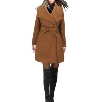 Nueva moda mujer niñas invierno cinturón de solapa abrigo de lana Lisa estilo caliente señoras ropa de abrigo gabardina larga - details 4