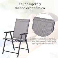 Conjunto de 2 Sillas Plegables para Exterior con Reposabrazos Sillas para Balcón Jardín Terraza Metal Texteline Carga 110kg 58x64x94 cm Gris - details 3