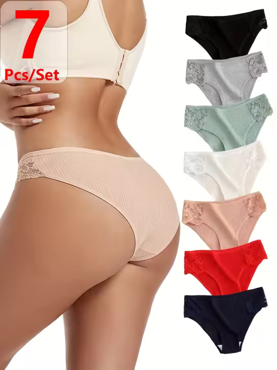 7 piezas de bragas sexys sin costuras para mujer con spandex, encaje transpirable, cintura alta, comodidad deportiva, varios colores - 1