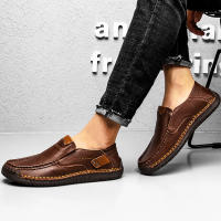 Zapatos De Cuero Hechos a Mano Para Hombre Mocasines Casuales Cómodos Zapatos Planos Para Exterior Caminar Talla Verdadera Para Adultos - details 8