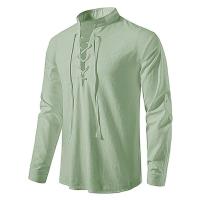 Nueva blusa informal para hombre, Tops de lino y algodón, camiseta de manga larga, camisas de Yoga Vintage con tapeta inclinada para primavera y otoño - details 2