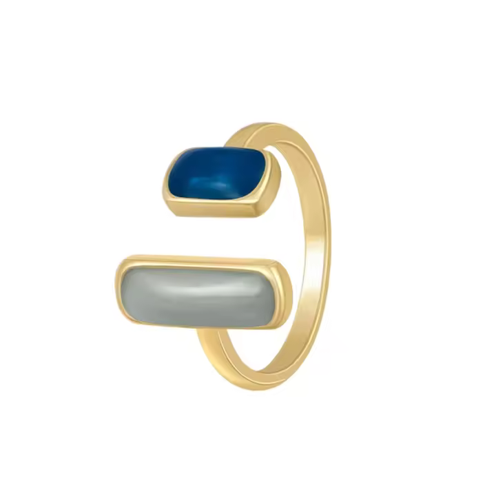 Anillo cuadrado de esmalte de goteo azul para mujer, anillos con apertura de Metal de Color dorado geométrico Retro, regalo de joyería para boda y cumpleaños para mujer - 1
