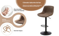 Taburete de Bar, Taburete Giratorio con Respaldo, sillas de Bar Modernas Ajustables, Taburete Alto sin Brazos de Piel sintética para Isla de Cocina, Color Marrón - details 1