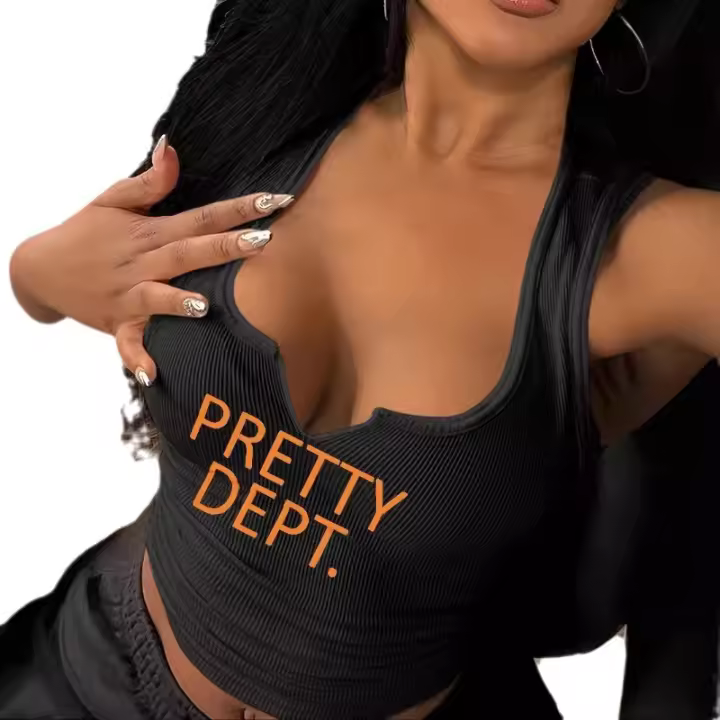 Venta caliente moda mujer cuello abierto letras estampadas letras pequeño chaleco - 1
